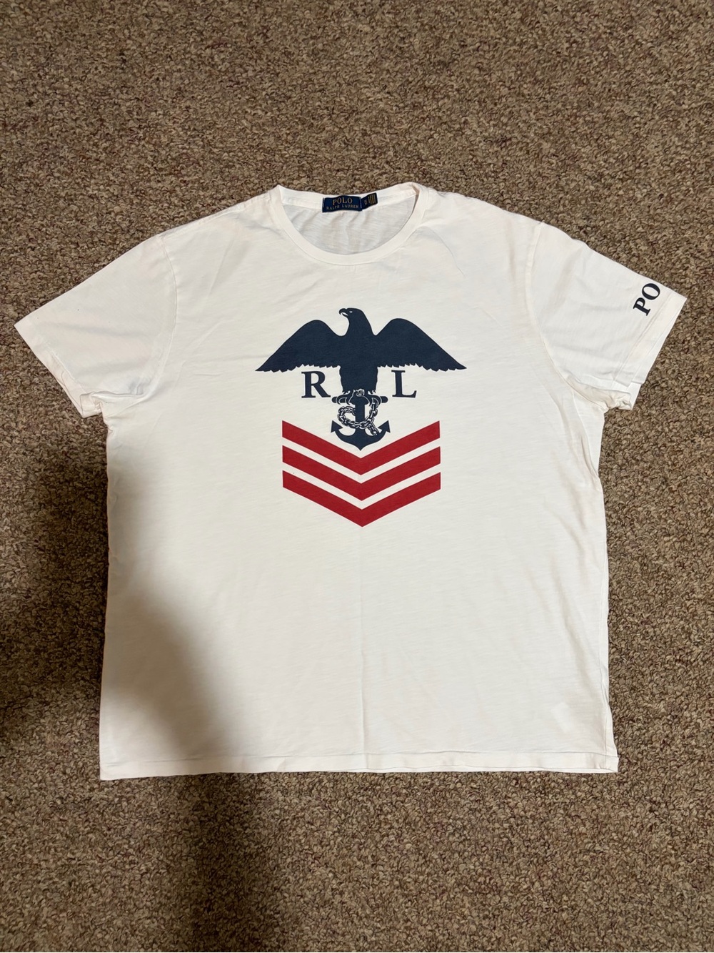 Ralph Lauren White Short-Sleeve Tee with Navy Eagle and Red Chevron